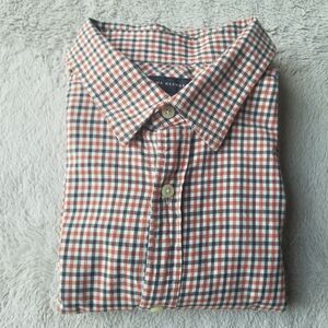 Banana Republic Check Shirt Men's 16 16.5 L Casual Plaid Colorful Orange Grid
